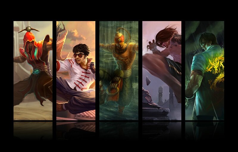 Five Martial Artists in Action — Green