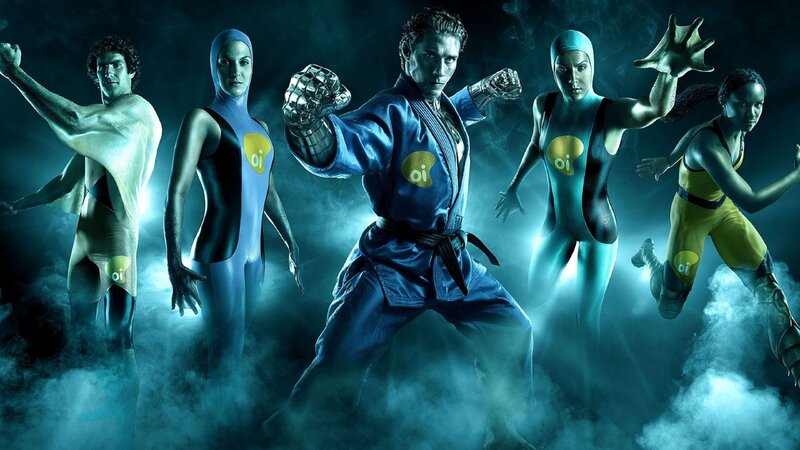 Five Martial Artists in Suits — Blue, Dramatic