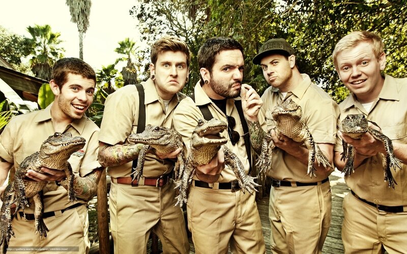 Five Men Holding Alligators