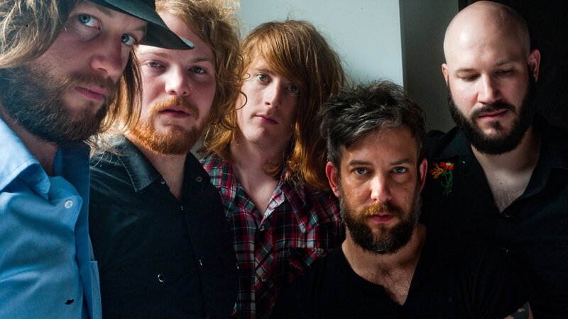 Five Men in a Band — Black, Serious, Photograph, Beards