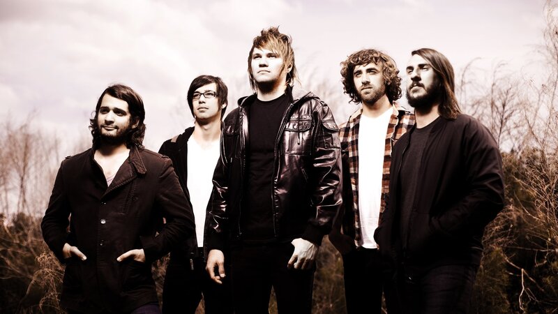 Five Men in a Band — Brown, Serious, Photograph, Trees