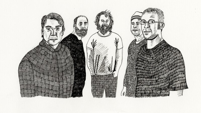 five men in a line