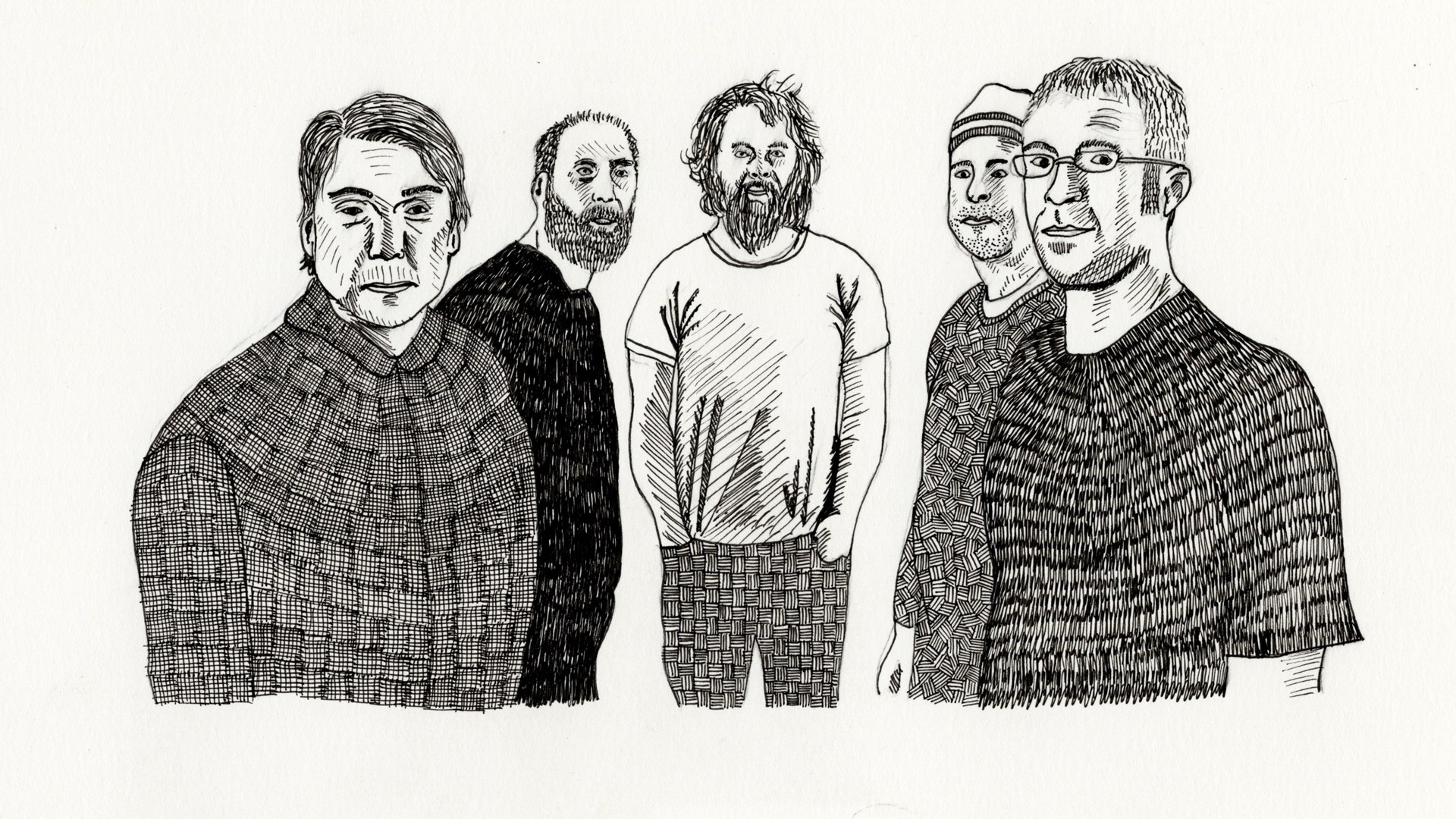 five men in a line