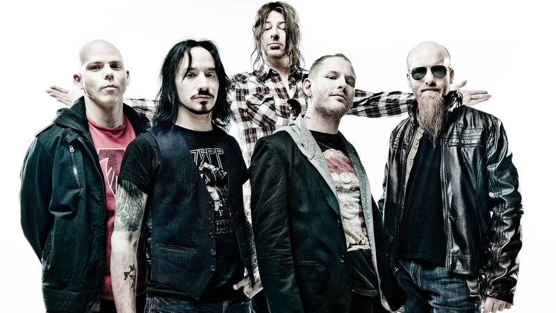 Five Men in Band Attire — Black, Serious, Photograph, Sunglasses, Tattoos, Beard