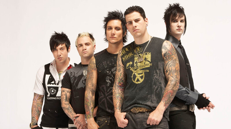 Five Men in Band Attire — Black, Serious, Photograph, Tattoos