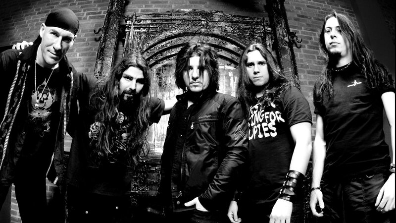 Five Men in Band — Black, Serious, Photograph, Band Members, Brick Wall