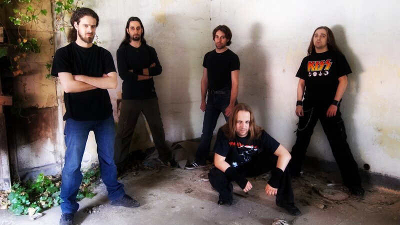 Five Men in Band Pose — Black, Serious, Photograph