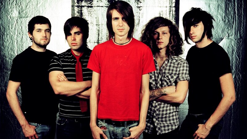 Five Men in Band Pose — Red