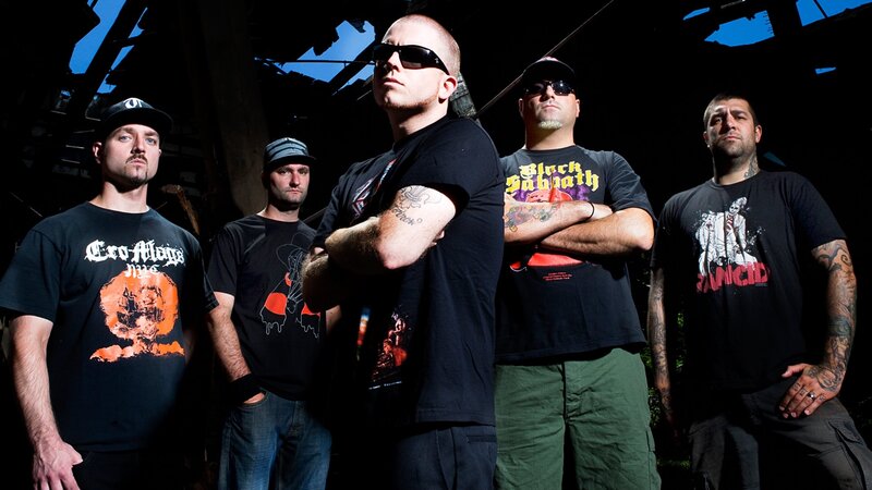 Five Men in Band Shirts — Black, Dramatic