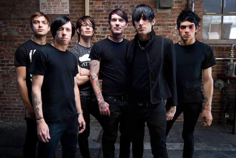 Five Men in Black Clothing — Serious, Photograph, Brick Wall
