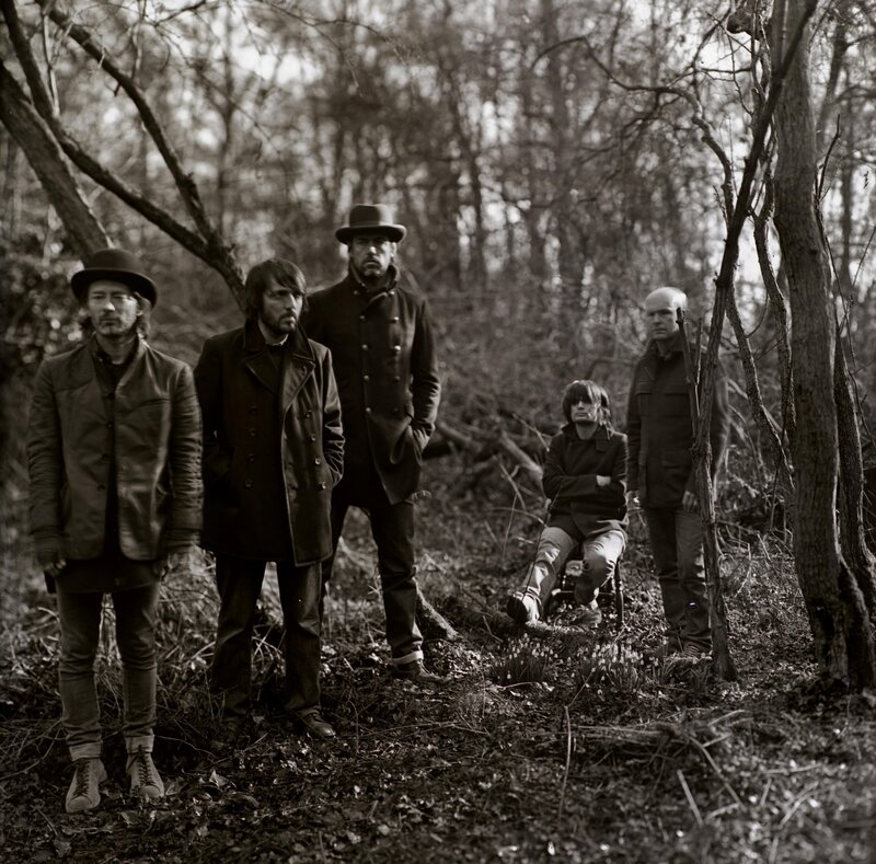 Five Men in Forest — Black, Somber