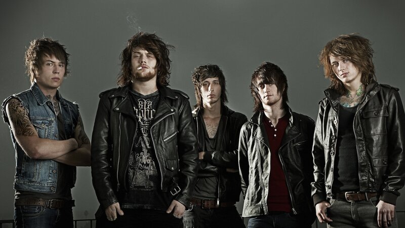 Five Men in Leather Jackets — Black, Serious, Photograph, Tattoos