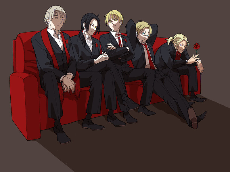 Five Men on a Couch — Red