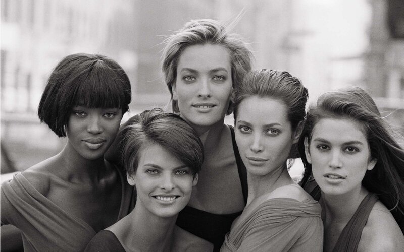 Five models in black and white