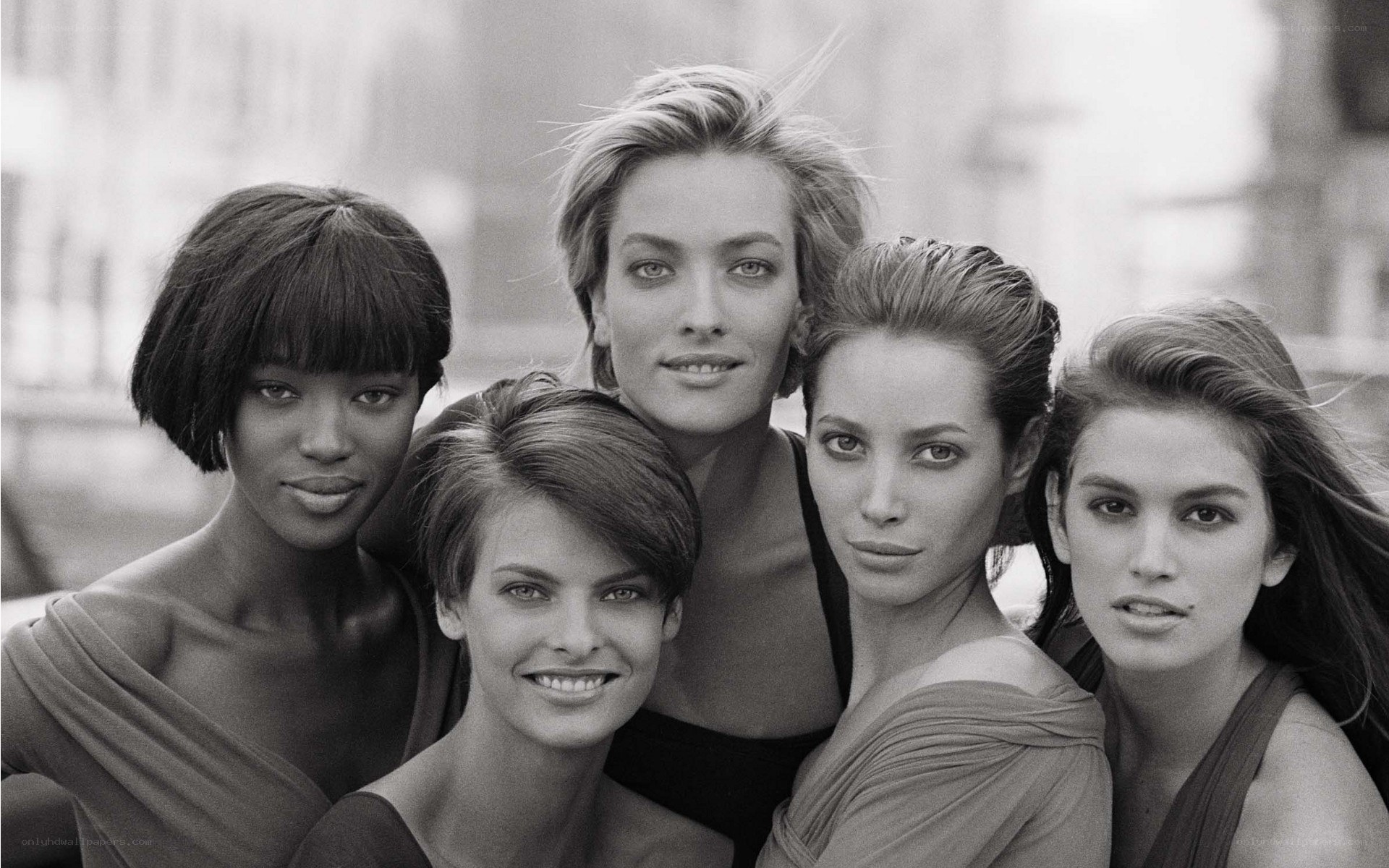 Five models in black and white