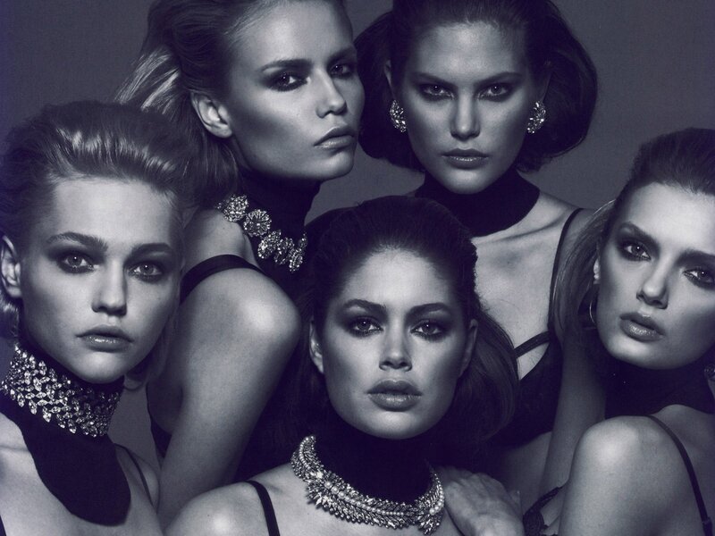 Five models in fashion portrait
