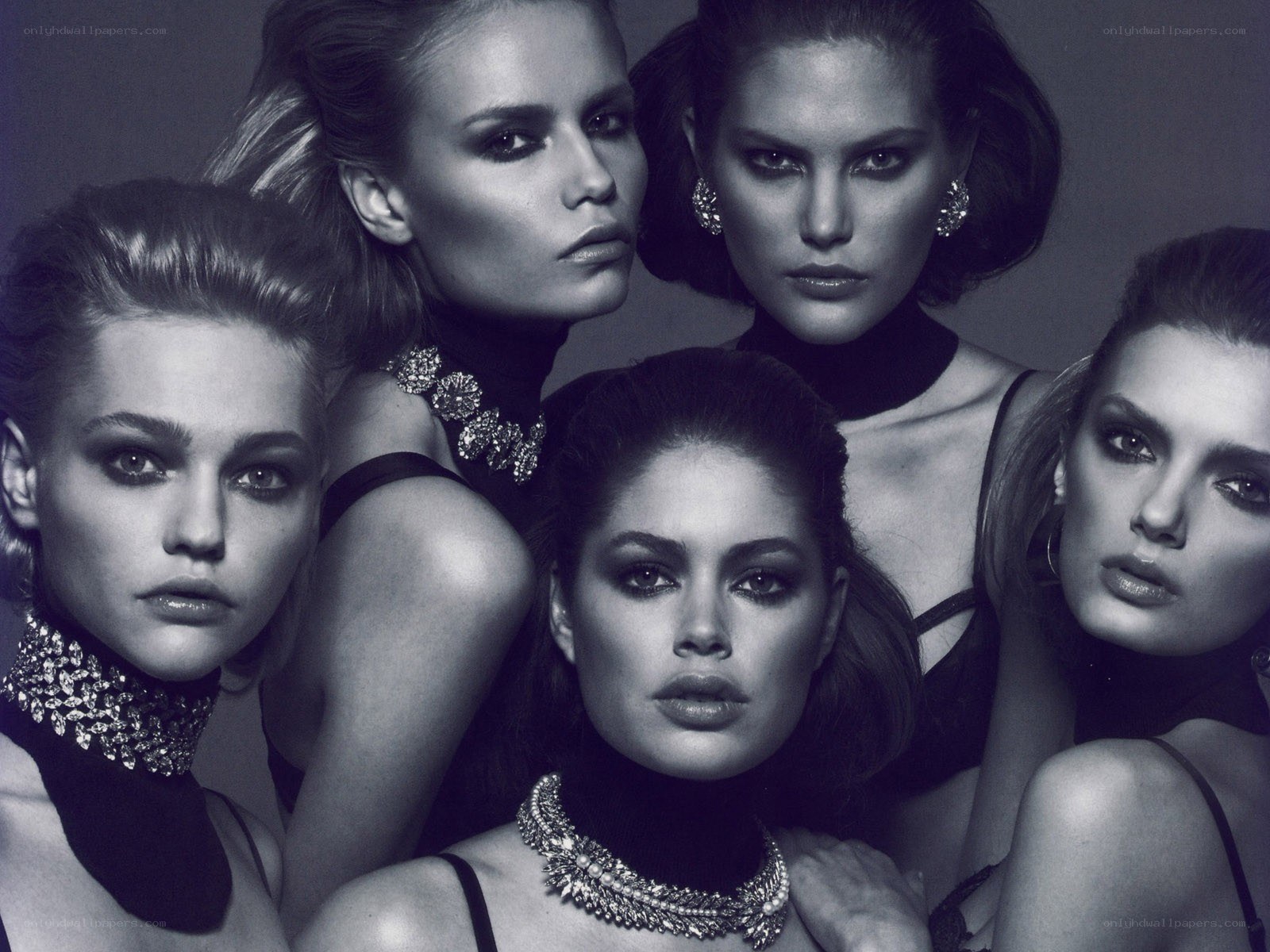Five models in fashion portrait