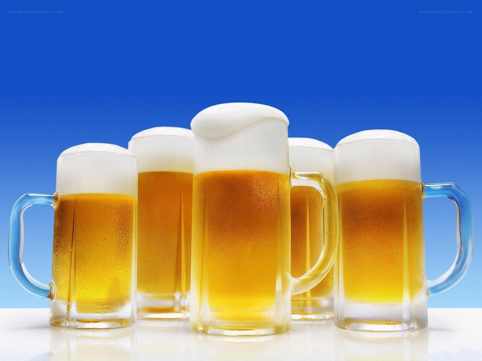 Five mugs of beer