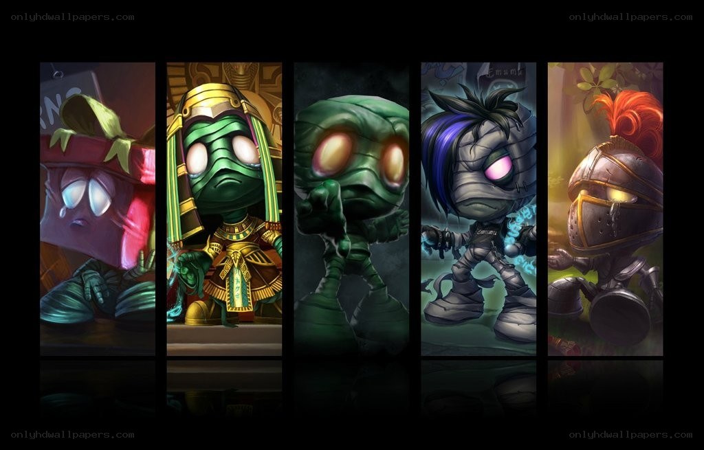 Five mummy characters in different styles