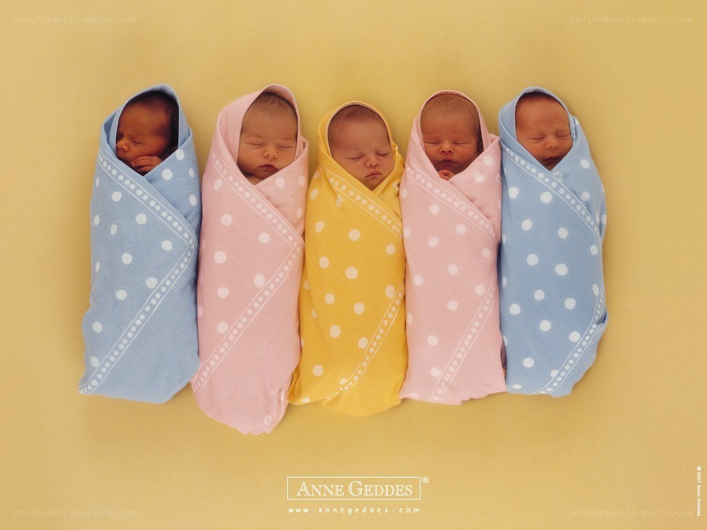 five newborn babies wrapped in blankets