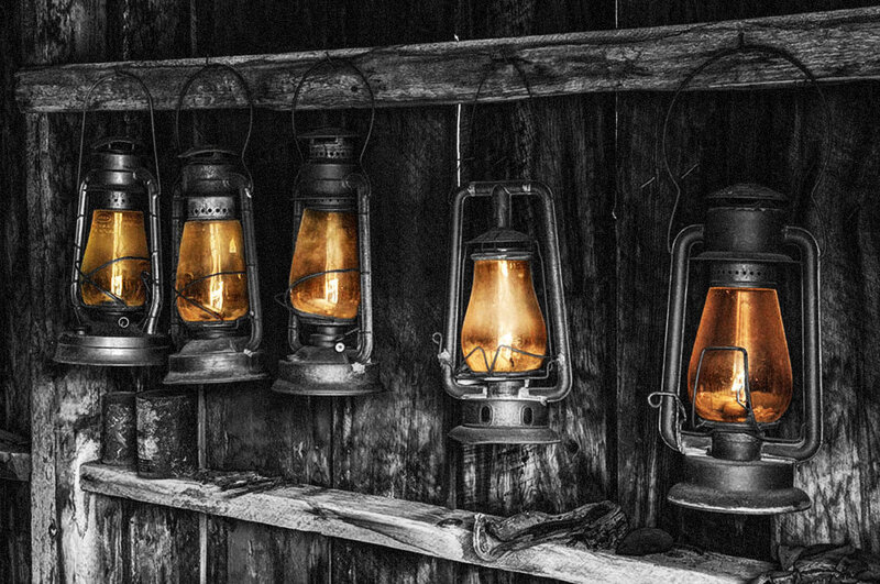 Five Oil Lamps on Wall