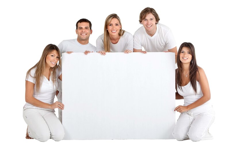 Five People Holding Board