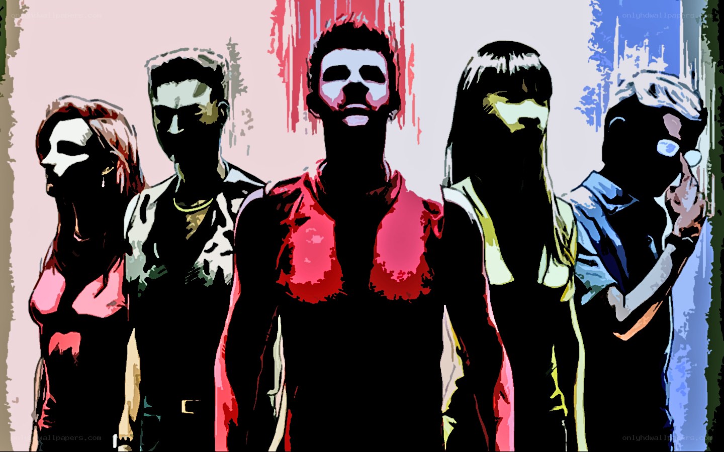 five people in stylized portrait