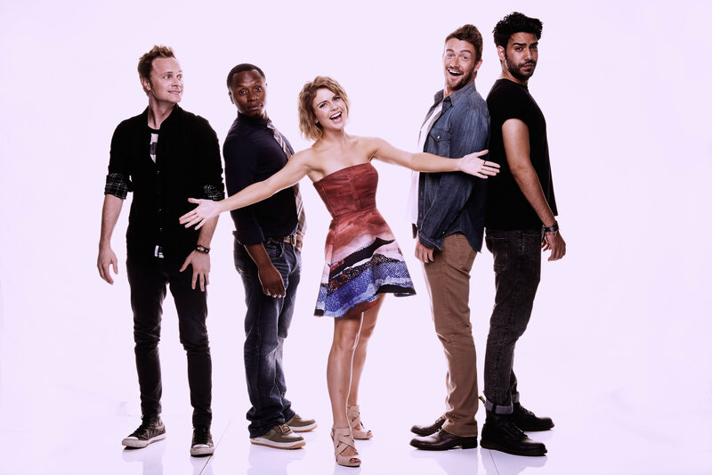 Five People Posing — White, Playful