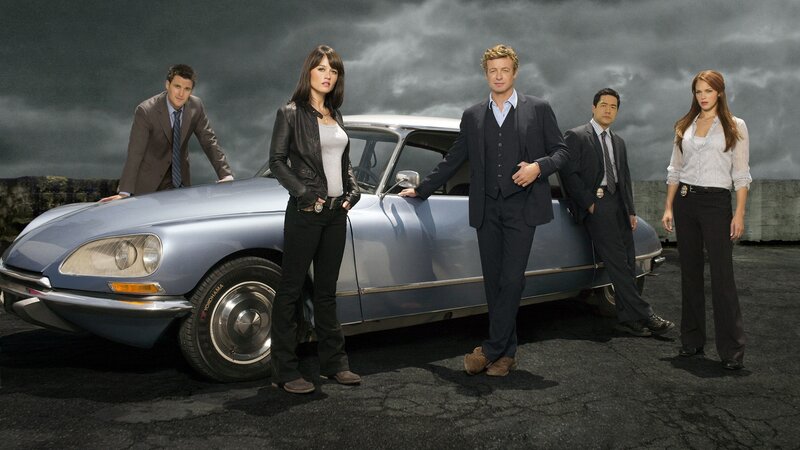 Five People with Car — Gray, Dramatic, Photograph