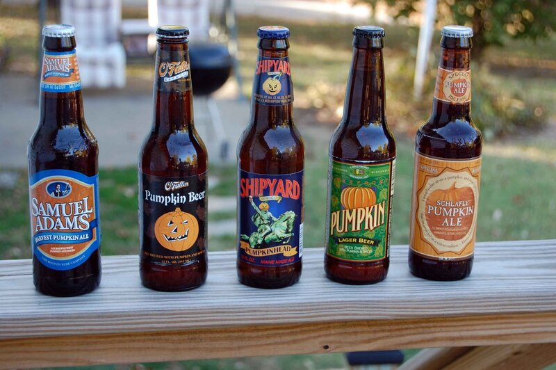 Five Pumpkin Beer Bottles