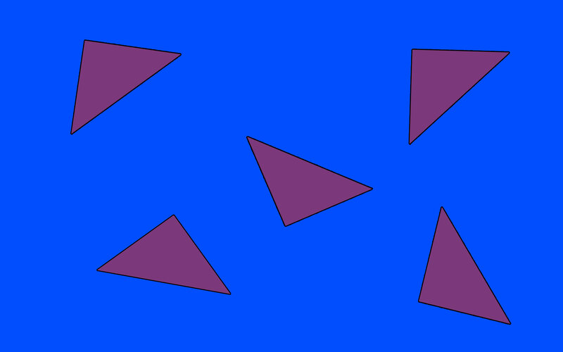 five purple triangles on blue