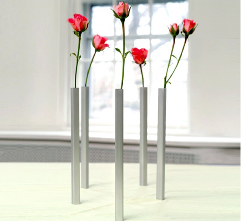 Five Roses in Vases — White