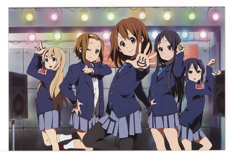 Five Schoolgirls Dancing — Blue, Energetic, Anime