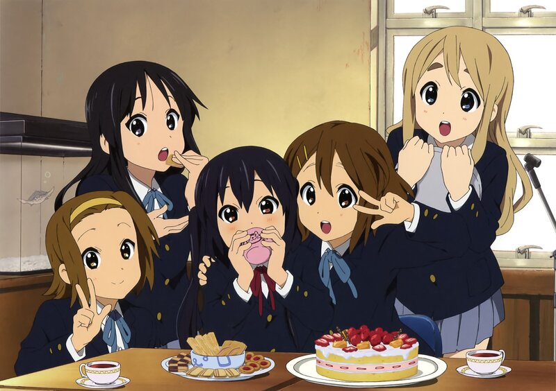 Five Schoolgirls Eating Cake — Blue