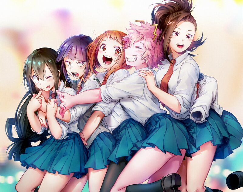 Five Schoolgirls Hugging — White