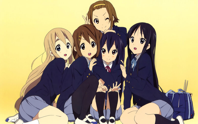 Five Schoolgirls Hugging — Yellow, Happy