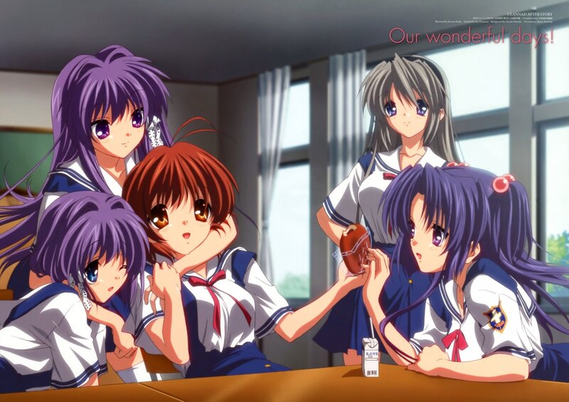 Five Schoolgirls in Classroom — Purple