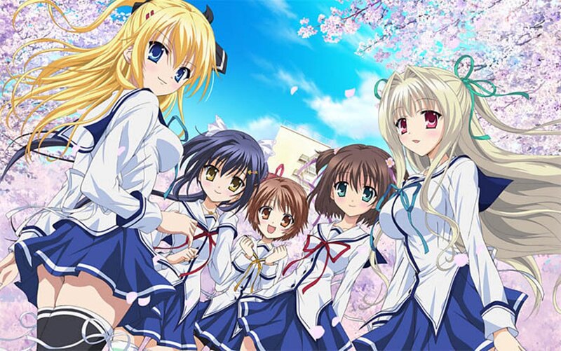 Five Schoolgirls in Uniform — Blue, Cheerful, Spring
