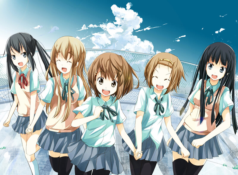 Five Schoolgirls in Uniform — Blue, Cheerful