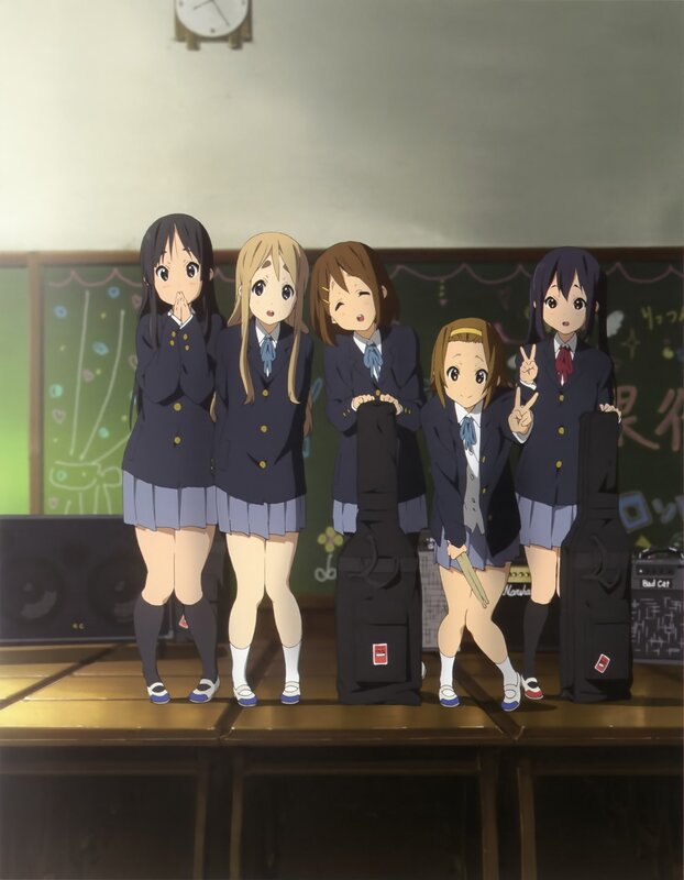 Five Schoolgirls in Uniform — Blue, Playful, Anime