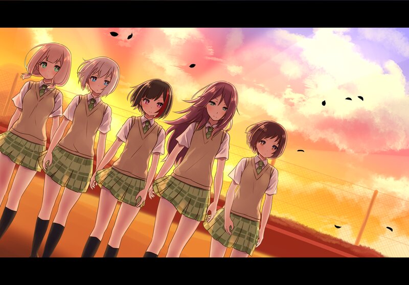 Five Schoolgirls in Uniform — Orange