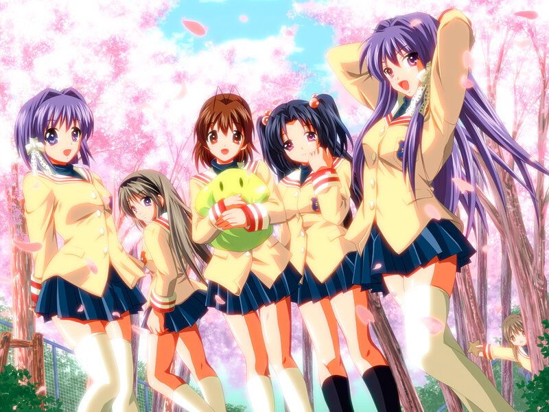 Five Schoolgirls in Uniform — Pink, Cheerful, Spring