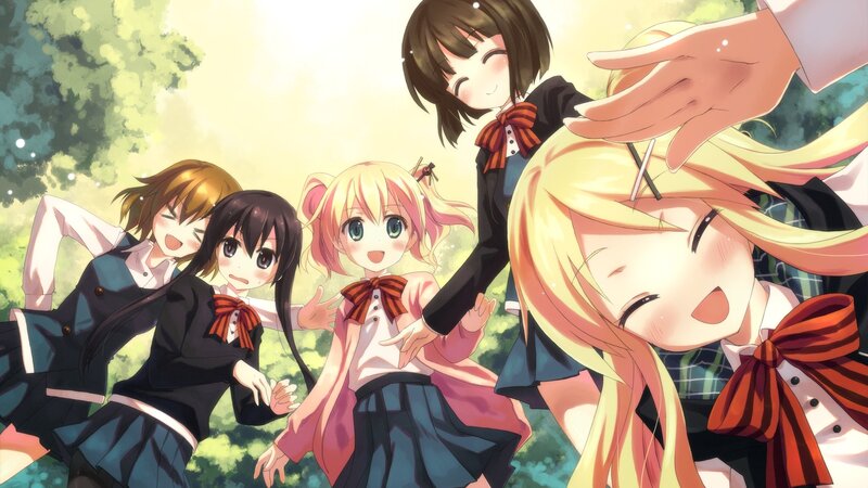 Five Schoolgirls in Uniform — Yellow, Cheerful
