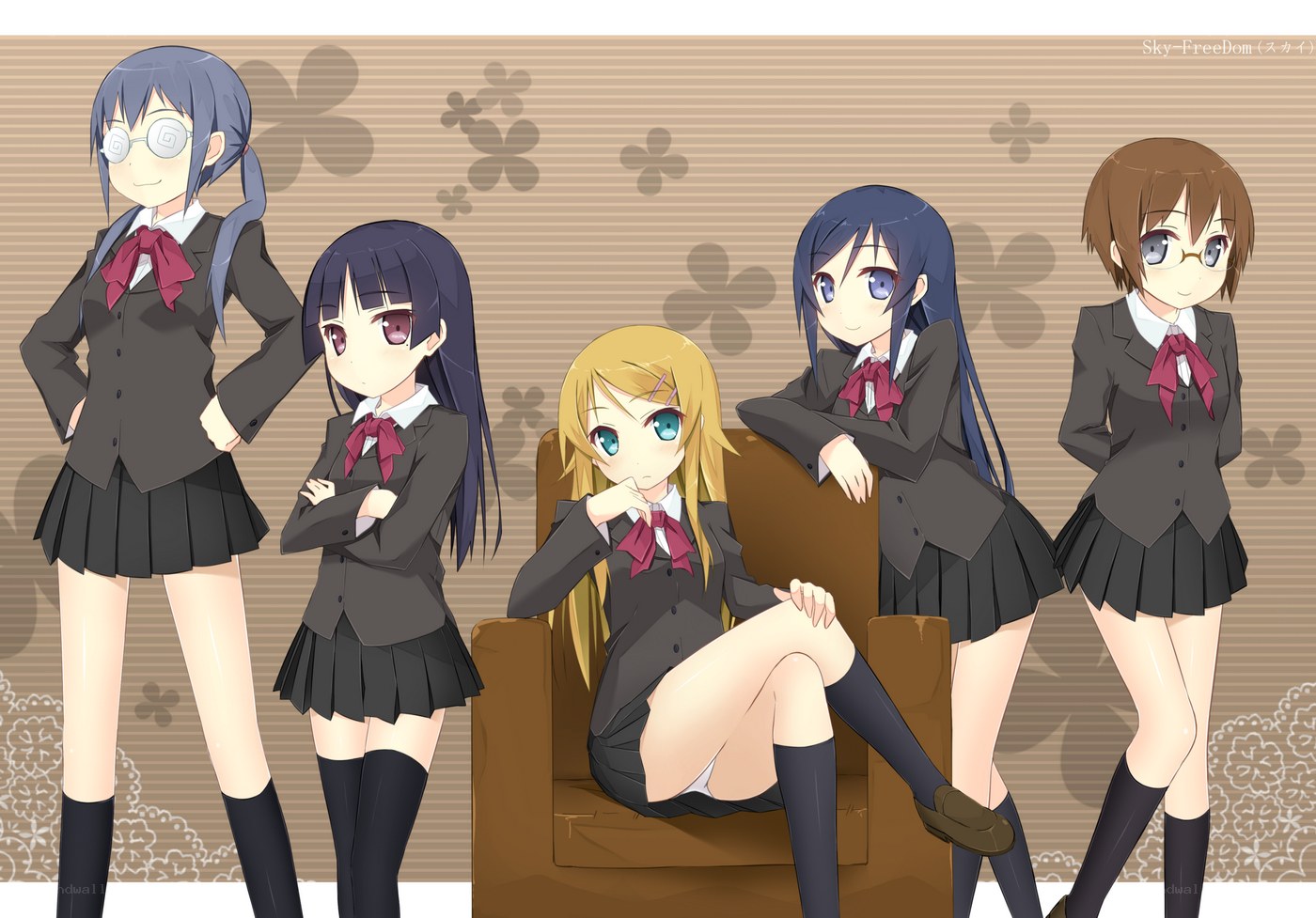 Five schoolgirls in uniform