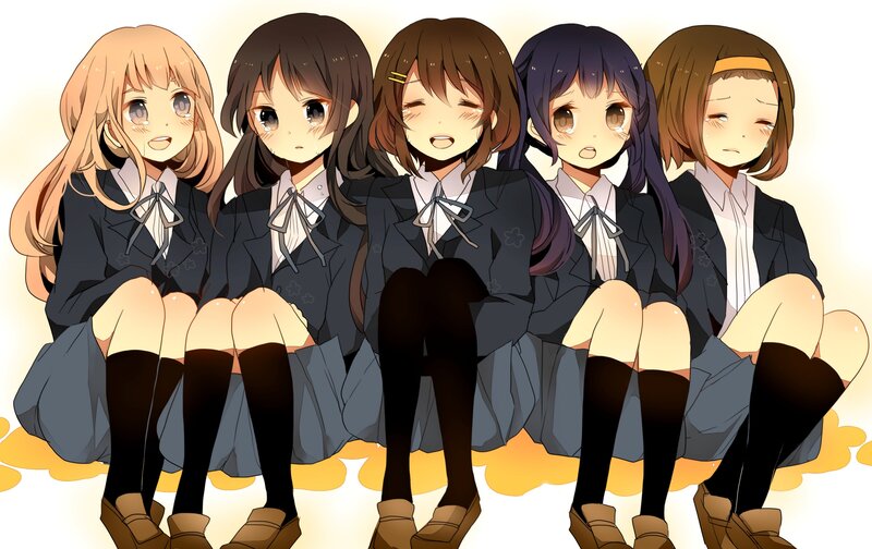 five schoolgirls in uniforms