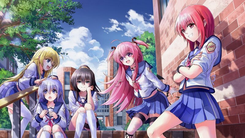 Five Schoolgirls in Uniforms — Blue, Cheerful, Afternoon, Anime, School Uniform