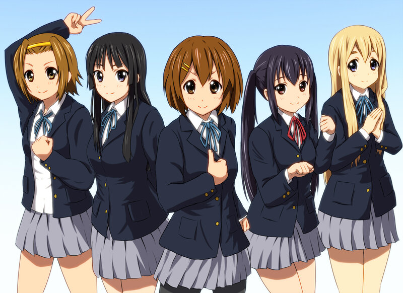 Five Schoolgirls in Uniforms — Blue, Cheerful
