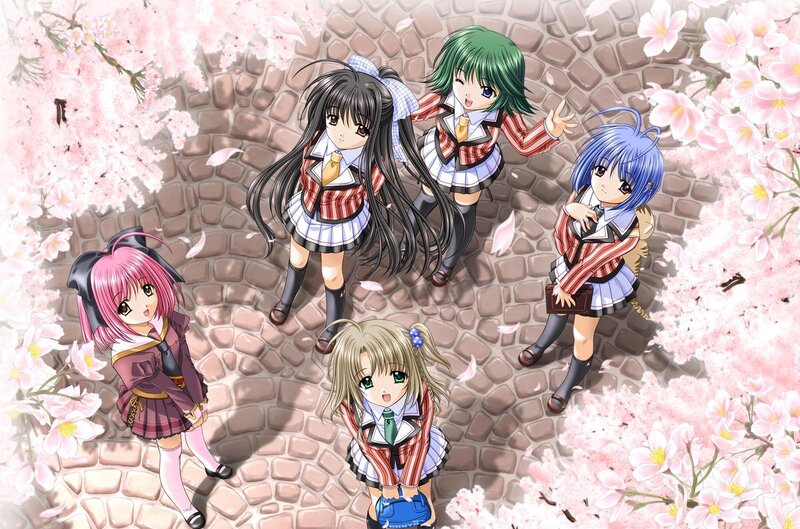 Five Schoolgirls in Uniforms — Pink