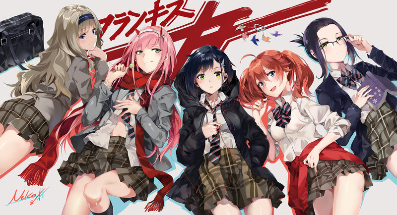 Five Schoolgirls in Uniforms — Red