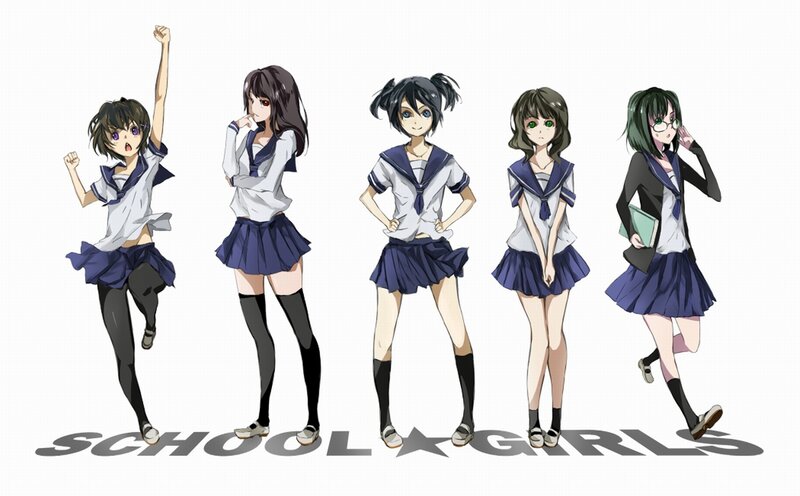 Five Schoolgirls in Uniforms — White, Neutral